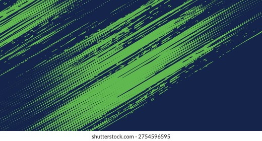Abstract dynamic brush strokes background, lime green and navy blue grunge paint texture, energetic diagonal lines for sports design, racing, and urban poster.