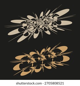 Abstractas ráfagas dinámicas. Salpicaduras de color marrón beige. Vector de elemento de explosión. Arte de fondo oscuro.