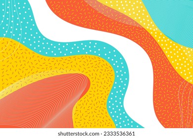 Abstract Dynamic Color Background of with Memphis dots and curved lines design