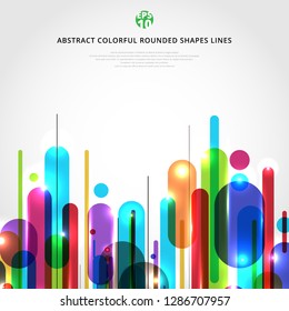 Abstract dynamic composition made of various colorful rounded shapes lines rhythm white background modern style. Vector illustration