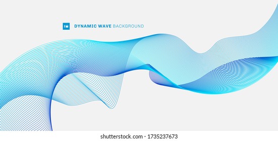 Resumen de las líneas de onda azul de flujo de curva dinámica sobre fondo blanco. Ilustración del vector