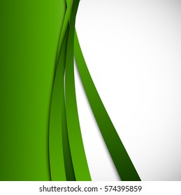 Abstract dynamic design background with green wavy curved lines in light smooth style. Vector illustration