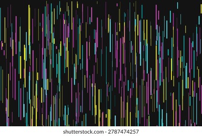 Abstract Dynamic Digital Vertical Neon Bar Line Rain Code Matrix Composition on Deep Black Background