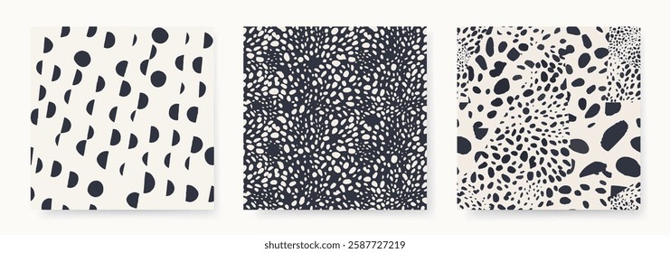 Abstract dynamic dots pattern set. Minimalist contemporary collage prints. Fashionable template for design. 