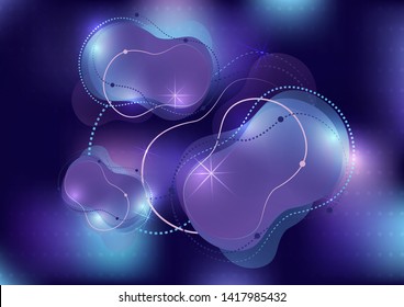 Abstract dynamic fluid against a bright gradient mesh. Liquid dynamics with forms and elements. Vector futuristic background for your design.