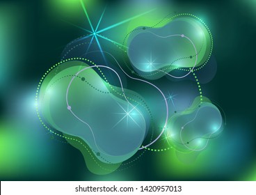 Abstract dynamic fluid against a bright gradient mesh. Liquid dynamics with forms and elements. Vector futuristic background for your design.