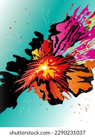 Abstract dynamic futuristic multicolored exploding background.