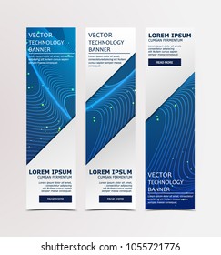 Abstract Dynamic, Geometric line on Blue Background with Luminaries. Vector banner, flyer, brochure with lines.