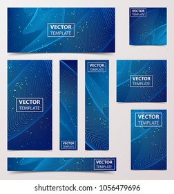 Abstract Dynamic, Geometric line on Blue Background with Luminaries. Vector banner, flyer, brochure with lines.