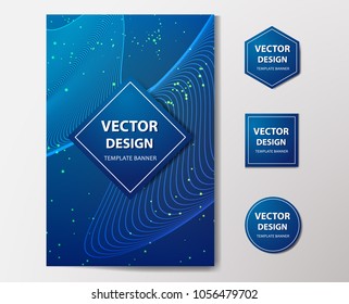 Abstract Dynamic, Geometric line on Blue Background with Luminaries. Vector banner, flyer, brochure with lines.