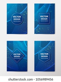 Abstract Dynamic, Geometric line on Blue Background with Luminaries. Vector banner, flyer, brochure with lines.