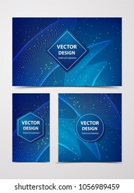 Abstract Dynamic, Geometric line on Blue Background with Luminaries. Vector banner, flyer, brochure with lines.