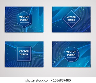 Abstract Dynamic, Geometric line on Blue Background with Luminaries. Vector banner, flyer, brochure with lines.