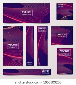 Línea dinámica abstracta, geométrica en fondo púrpura. Banner vectorial, volante, folleto con líneas.