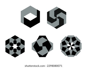 Abstract dynamic geometric shapes in black and gray color on white background. Artistic trendy vector backgrounds collection.