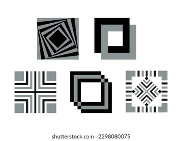 Resumen de formas geométricas dinámicas en color negro y gris sobre fondo blanco. Colección artística de fondo vectorial.