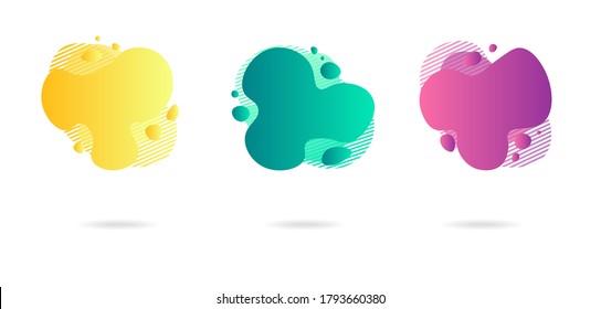 Abstract dynamic gradient graphic elements in modern style. Banners with flowing liquid shapes, amoeba forms. Logo, flyer, presentation, invitation, card template. Vector illustration.