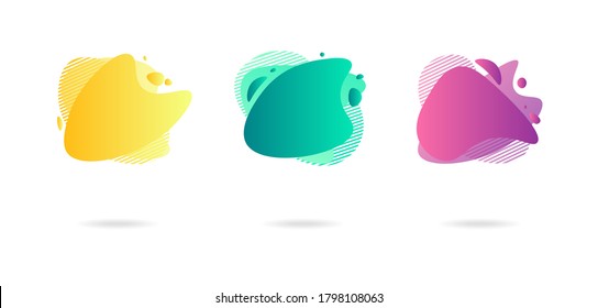 Abstract dynamic gradient graphic elements in modern style. Banners with flowing liquid shapes, amoeba forms. Logo, flyer, presentation, invitation, card template. Vector illustration.