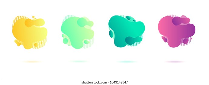 Abstract dynamic gradient graphic elements in modern style. Banners with flowing liquid shapes, amoeba forms. Logo, flyer, presentation, invitation, card template. Vector illustration.