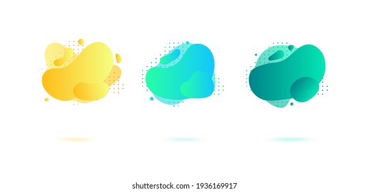 Abstract dynamic gradient graphic elements in modern style. Banners with flowing liquid shapes, amoeba forms. Logo, flyer, presentation, invitation, card template. Vector illustration.