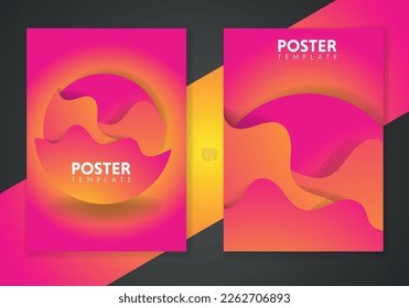Abstract dynamic gradient graphic elements in modern style. Orange Posters with flowing liquid shapes, amoeba forms.