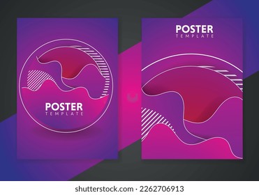 Abstract dynamic gradient graphic elements in modern style. Purple Posters with flowing liquid shapes, amoeba forms.