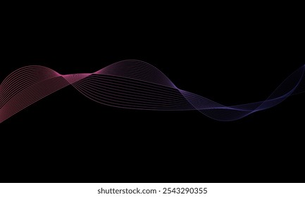 Abstract dynamic gradient sound wave isolated on black background. Musical particle pulsing. Energy flow concept. Design element.