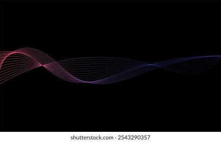 Abstract dynamic gradient sound wave isolated on black background. Musical particle pulsing. Energy flow concept. Design element.