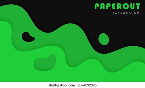 Abstract Dynamic Green Waves Shapes In Black Background