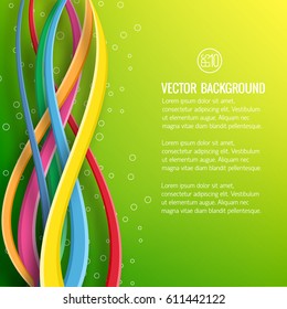 Abstract dynamic light poster with text and colorful wavy lines on green background vector illustration