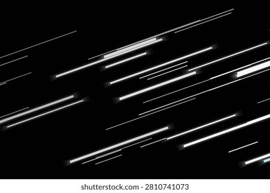 Abstract dynamic light streaks on black background, lighttrails white motionblur