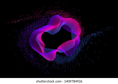 Abstract dynamic line and dots with particle. Futuristic background. 