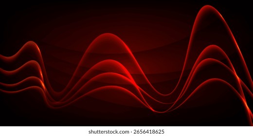 Abstract dynamic line waves on the dark red background.