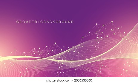 Abstract dynamic lines and dots background with motion particles. Digital streaming background, wave flow dots and lines. Plexus stream background. Technology vector illustration