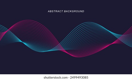Abstract dynamic lines on dark background. Modern red and blue flowing wave lines. Futuristic technology concept. Vector illustration