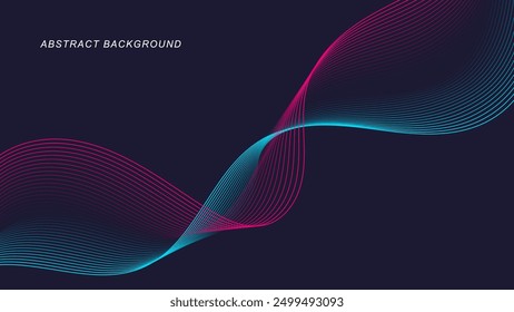 Abstract dynamic lines on dark background. Modern red and blue flowing wave lines. Futuristic technology concept. Vector illustration