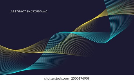 Abstract dynamic lines on dark background. Modern yellow and blue flowing wave lines. Futuristic technology concept. Vector illustration