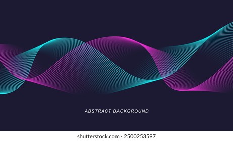 Abstract dynamic lines on dark background. Modern pink and green flowing wave lines. Futuristic technology concept. Vector illustration