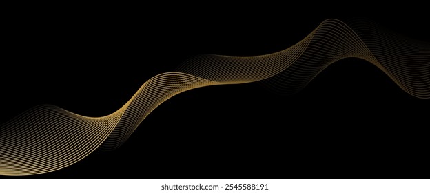 Abstract dynamic lines on dark background. Modern yellow and blue flowing wave lines. Futuristic technology concept. Vector illustration