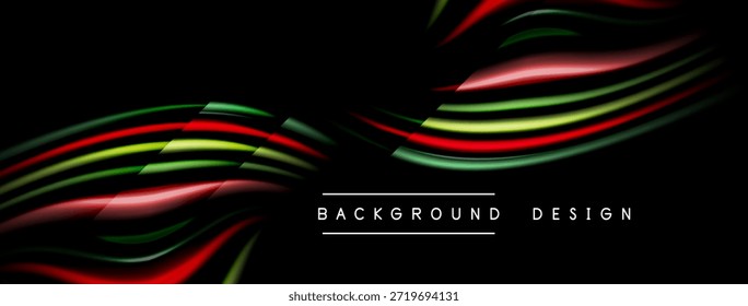 Abstract dynamic lines, vibrant colors over black background. Modern design element, sleek presentation. Minimalist style, energy flow.