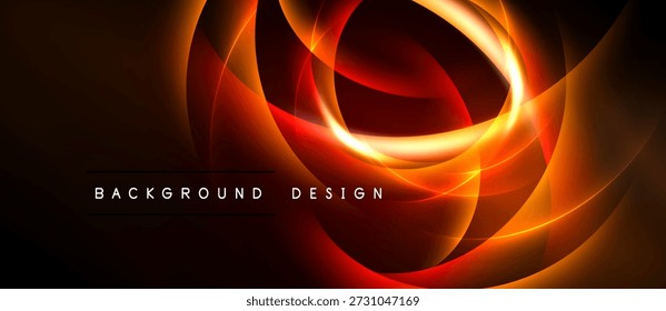 Líneas dinámicas Abstractas, tonos naranjas vibrantes, fondo oscuro. Elemento de diseño moderno, flujos de energía, Gradientes lisos presentes.