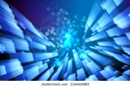 Abstract dynamic motion blur blue background with fractal move shapes. Speed motion design Technology.