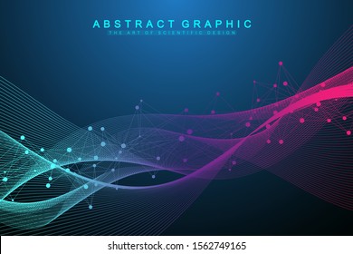 Abstract dynamic motion lines and dots background with colorful particles. Digital streaming background, wave flow. Plexus stream background. Technology vector illustration