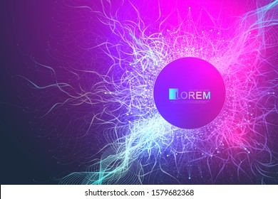 Abstract dynamic motion lines and dots background with colorful particles. Digital streaming background, wave flow. Plexus stream background. Big Data technology, vector illustration
