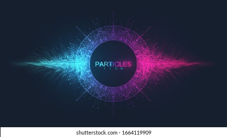 Abstract dynamic motion lines and dots background with colorful particles. Digital streaming background, wave flow. Plexus stream background. Technology vector illustration