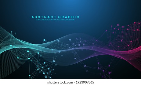 Abstract dynamic motion lines and dots background with colorful particles. Digital streaming background, wave flow. Plexus stream background. Technology vector illustration