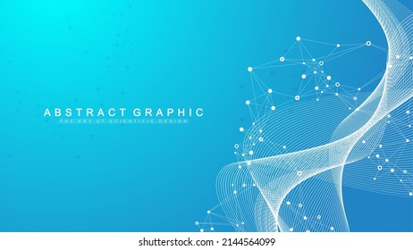 Abstract dynamic motion lines and dots background with colorful particles. Digital streaming background, wave flow. Plexus stream background. Technology vector illustration