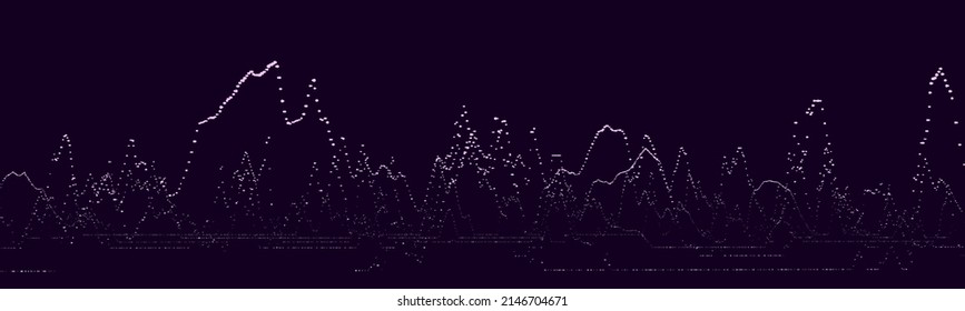 Abstract dynamic music wave. Technology background. Sound equalizer with purple dots. Vector stock, exchange or cryptocurrency chart.