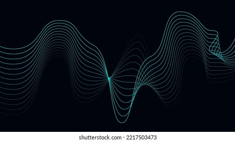 Resumen de la onda musical dinámica. Antecedentes tecnológicos. Ola de sonido vectorial con líneas azules.