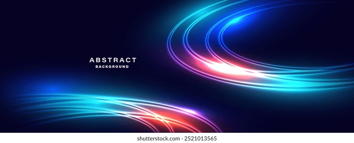 Abstract dynamic neon light trail background.